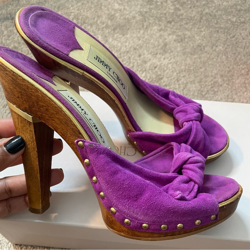 Jimmy Choo Entice Suede Violet Mule Pumps, 38